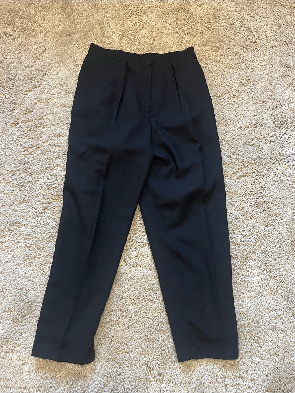 Vintage Rena Rowan Black Pleated Wool Blend Trousers Tapered High Rise 14
